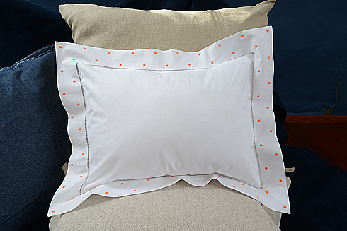Hemstitch Baby Pillows 12"x16" with Orange Polka Dots